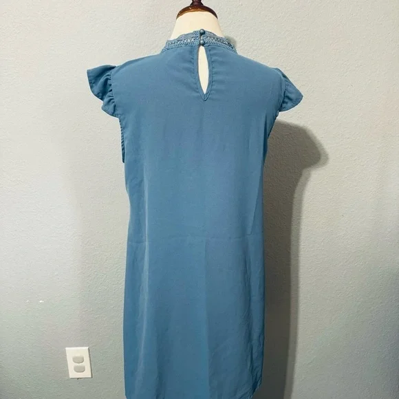SHEIN Women Blue Relaxed Fit and Flare High Neck Short Sleeves Dress Size M - Picture 10 of 11